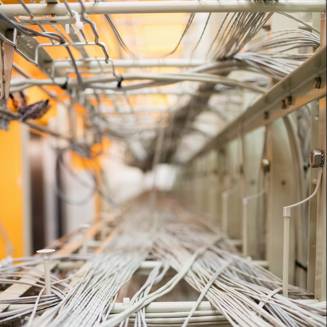 Close-up of cable and wires in server locker